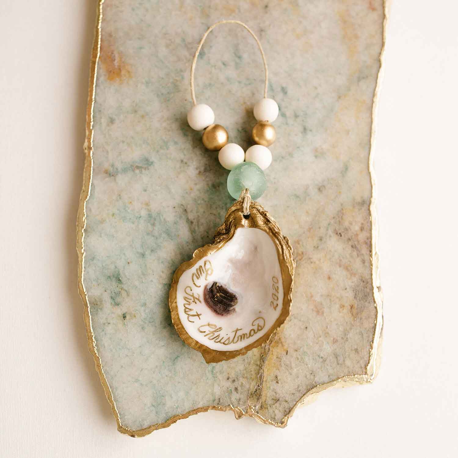 Grit and Grace Studio - Wholesale Ornament - Customized Oyster Ornament / Napkin Ring (Gold Inscription)10