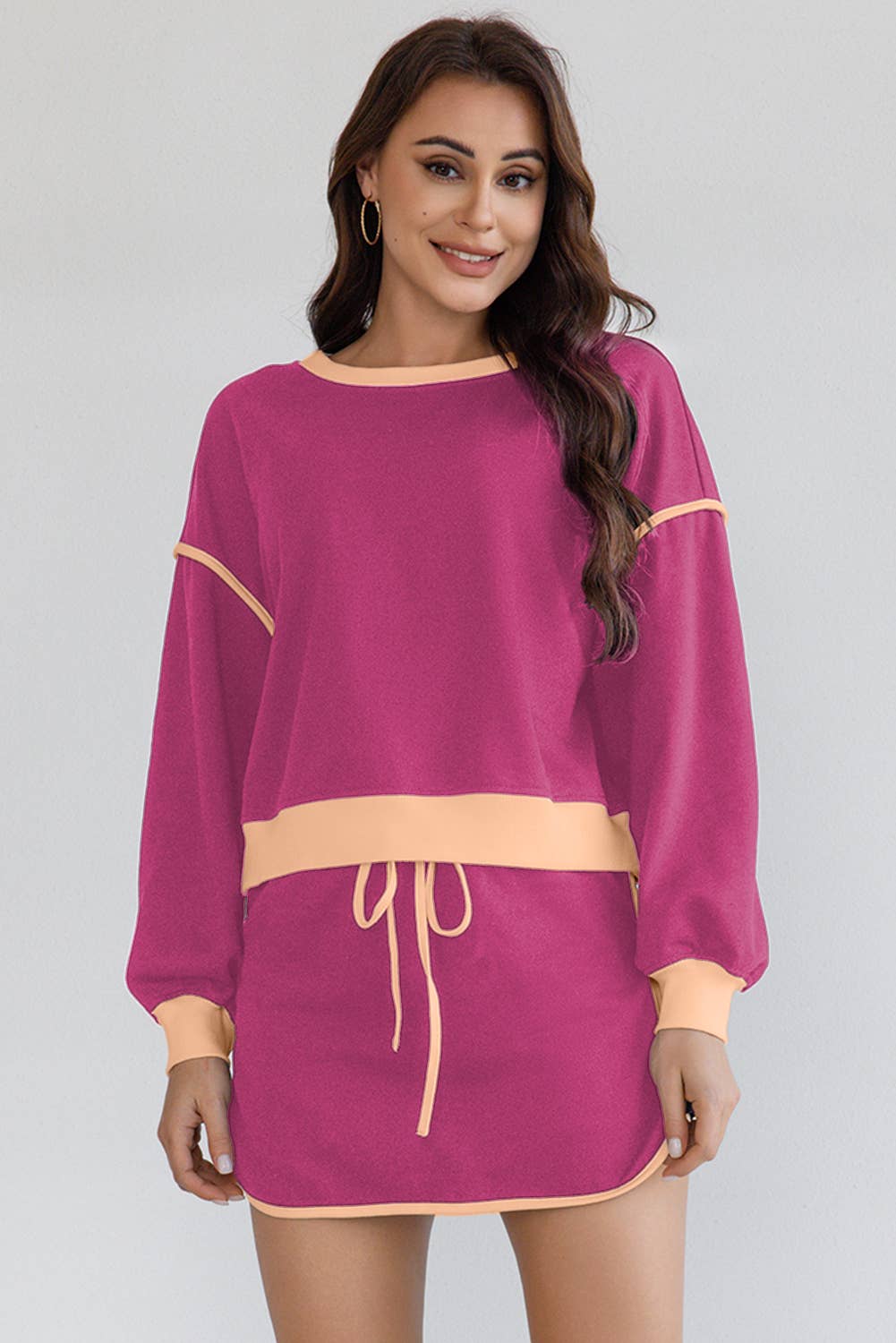 LA Society - Vente Ensemble haut et jupe - Femme - Ensemble pull ample contrasté et jupe à lacets7