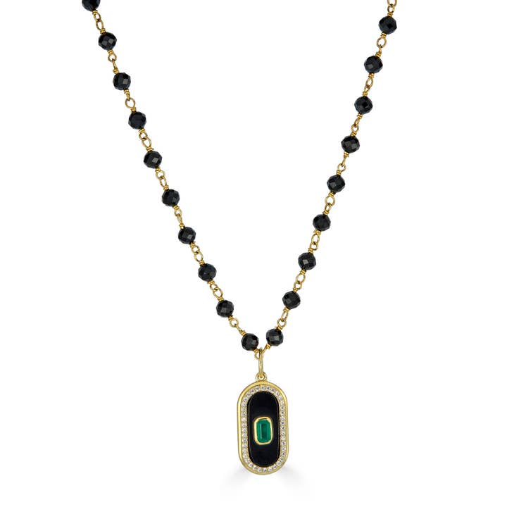 Black and Green Onyx Mini Dog Tag Necklace for wholesale by Rachel Reinhardt