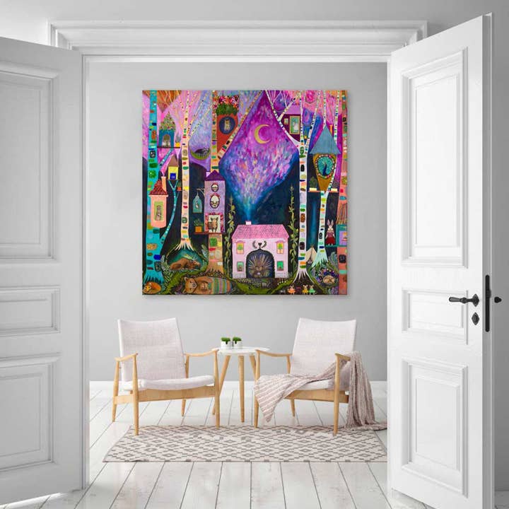 Woodland Creature Homes Canvas Wall Art for wholesale by GreenBox Art