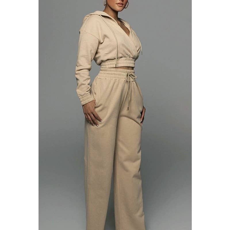 Paperdoll - Wholesale Tracksuit - Women's - Hooded Tracksuit Short Top and Wide Leg Pants 7