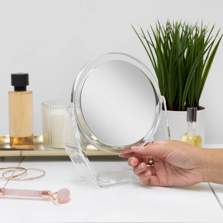 Clear Acrylic Makeup Mirror with Magnification & Swivel for wholesale on Faire
