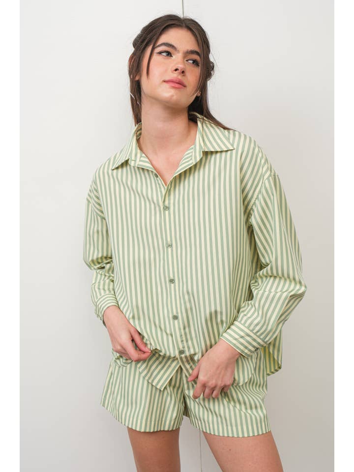 GREEN YELLOW SUMMER STRIPED SHIRT for wholesale on Faire