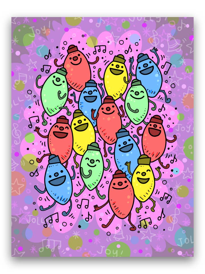 Weihnachts-Grußkarte - Tanzende Weihnachtslichter für den Großhandel von Chika Ando Illustration