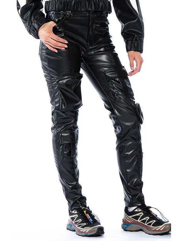 Black Vegan Leather Skinny Cargo Pants for wholesale on Faire3