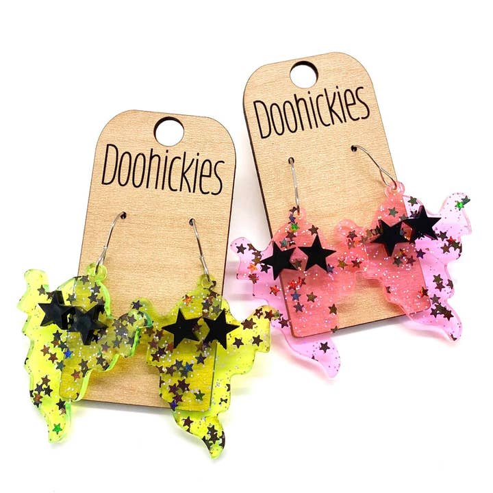 2" Stary Eyed Ghost Acrylics - Halloween Earrings for wholesale by Doohickies