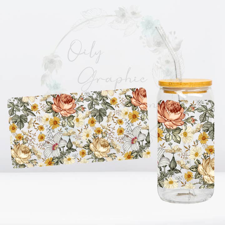 Enveloppe UV DTF 16 oz à motif floral pour la vente par Oily Graphic Creations