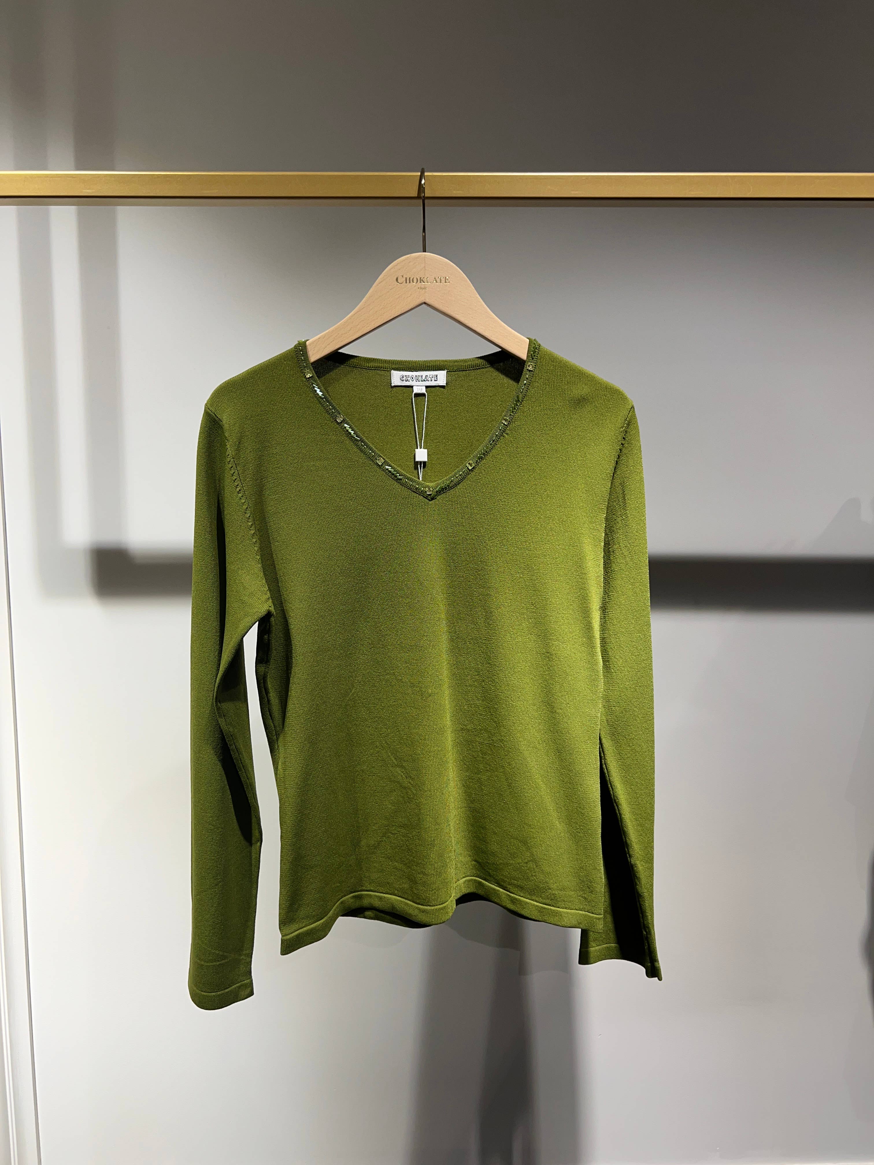 CHOKLATE PARIS - Vente Haut en maille – femme - Maille col V détails perles au col - 21379
