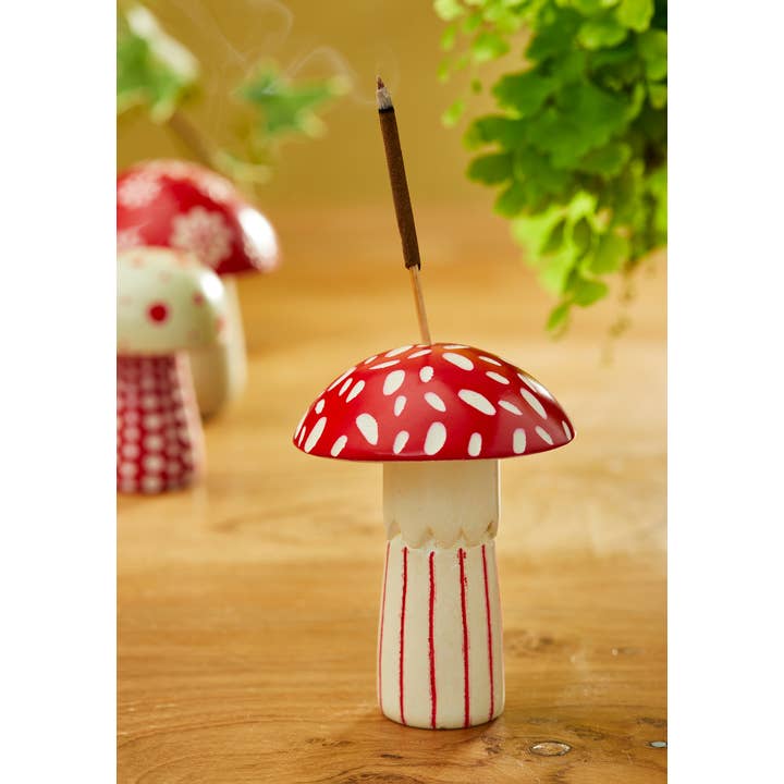 Namaste - Vente Porte-encens - Porte-encens Champignon des Bois - Rouge Crème