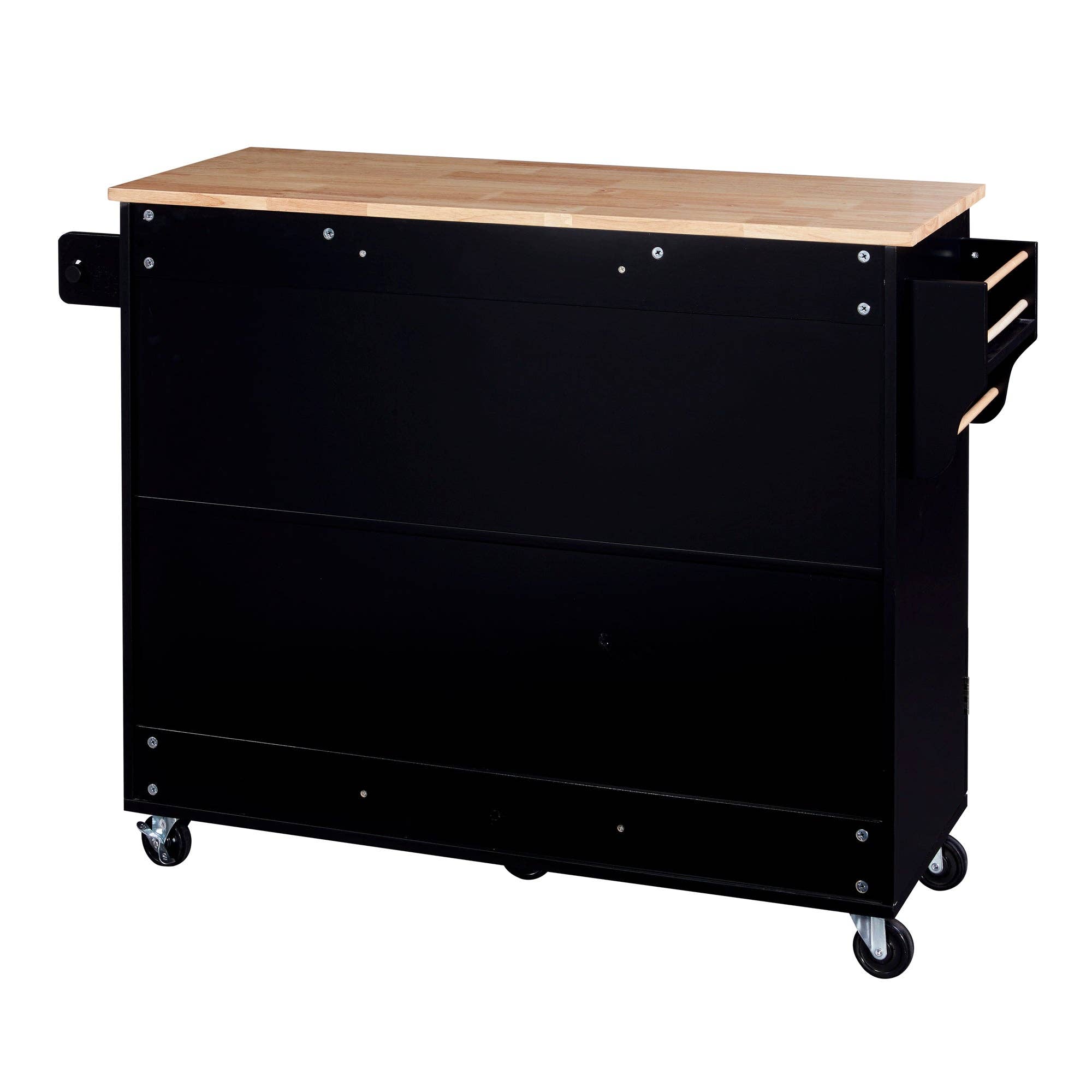 Orange County Decor - Wholesale Kitchen Storage/Organizer - K&K Rolling Kitchen Island With Storage, Kitchen Cart With Rubber Wood Top, 3 Drawer, 2 Slide Out Shelf And Internal Storage Rack, Kitchen Island On Wheels With Spice Rack & Tower Rack, Black Black13
