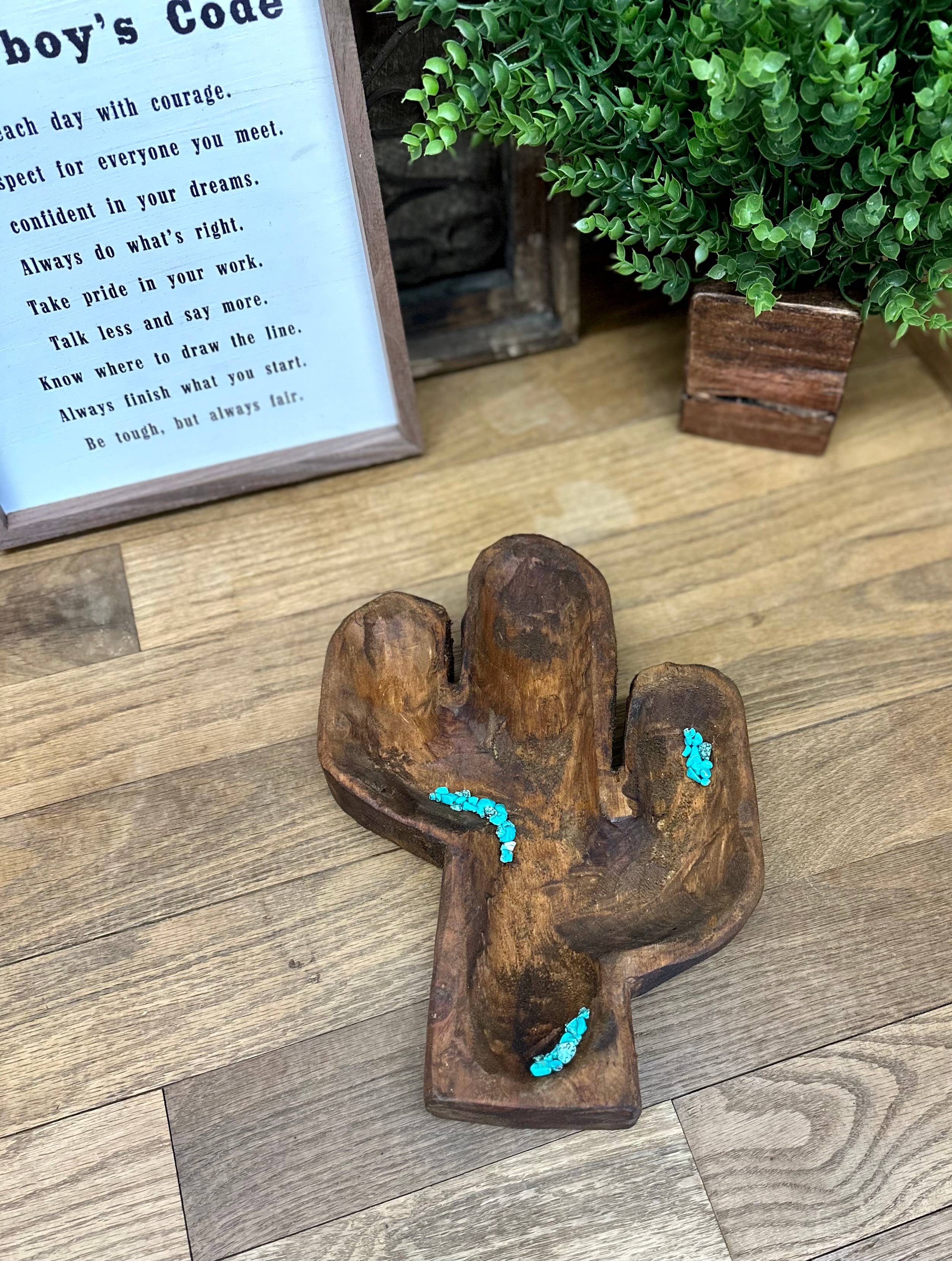 Southern Rust - Wholesale Decorative Plate/Dish/Bowl - Wooden Turquoise Cactus Bowl6