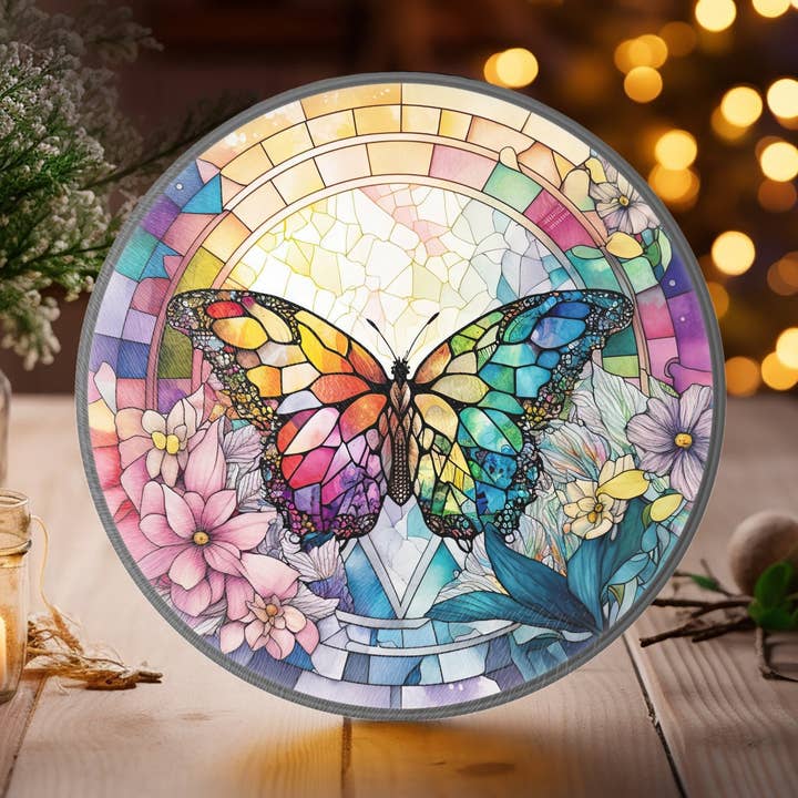 Tempered Glass Cutting Board: Butterfly Serving Tray for wholesale by Fernville Creations