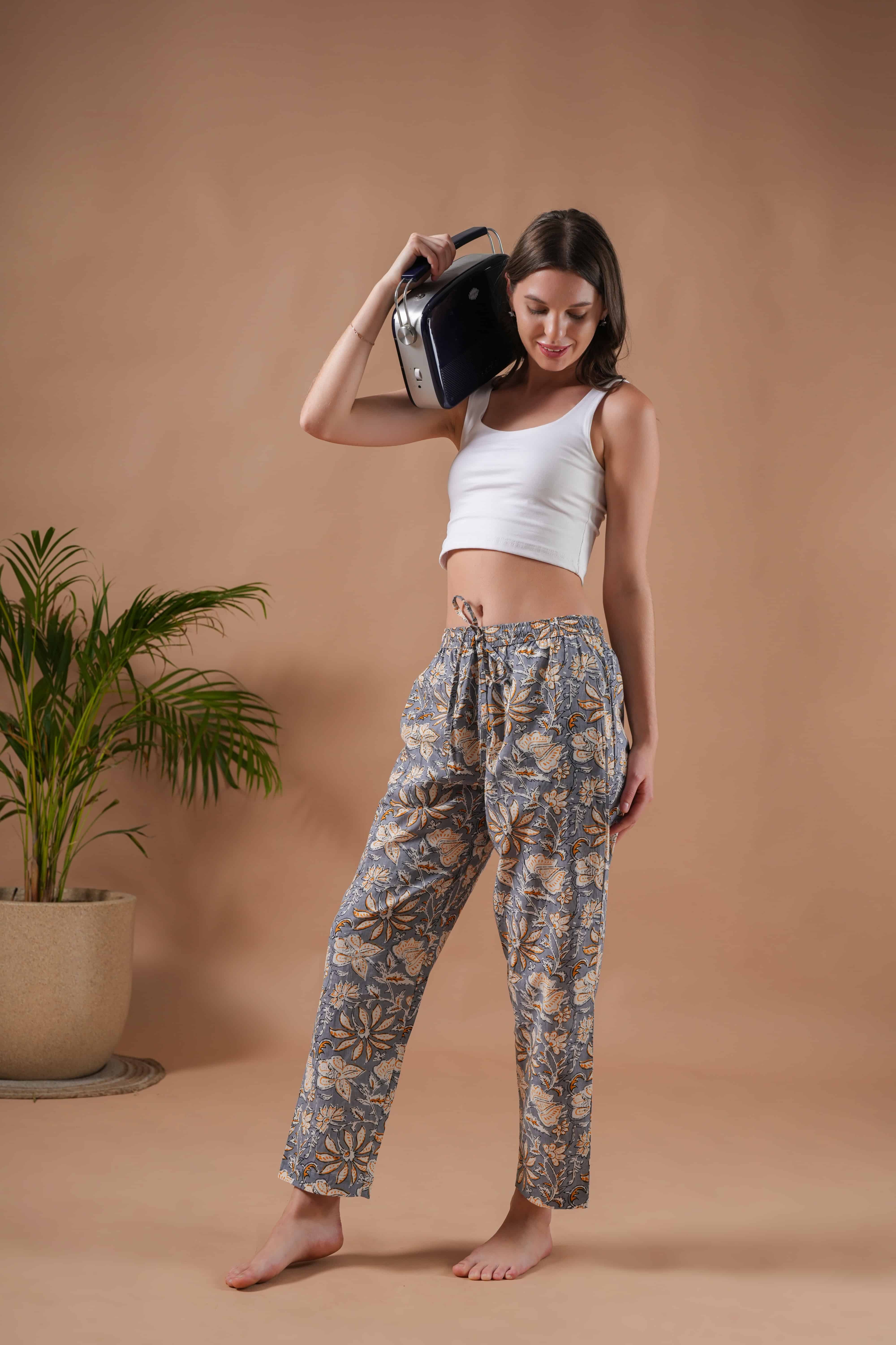 Zillajee - Wholesale Sleepwear Bottom - Women's - Cotton Pajama Pants Women - Charcoal Blooms9