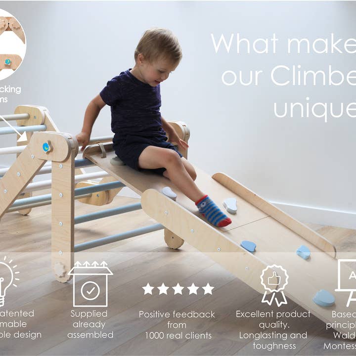 HappyMoon - Wholesale Wood Toy - Kids - HappyMoon® Blue Activity Gym with Two Ramps