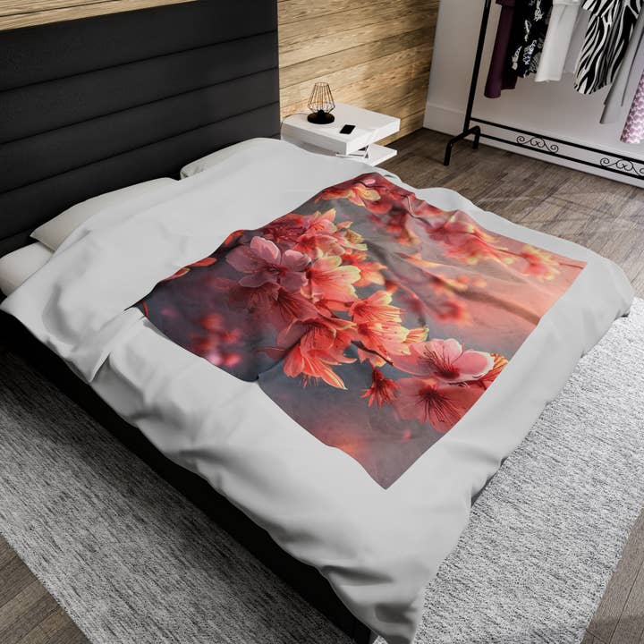 Love Laugh and Gather Together LLC - Wholesale Bedding Blanket - Cherry Blossoms in Bloom Blanket