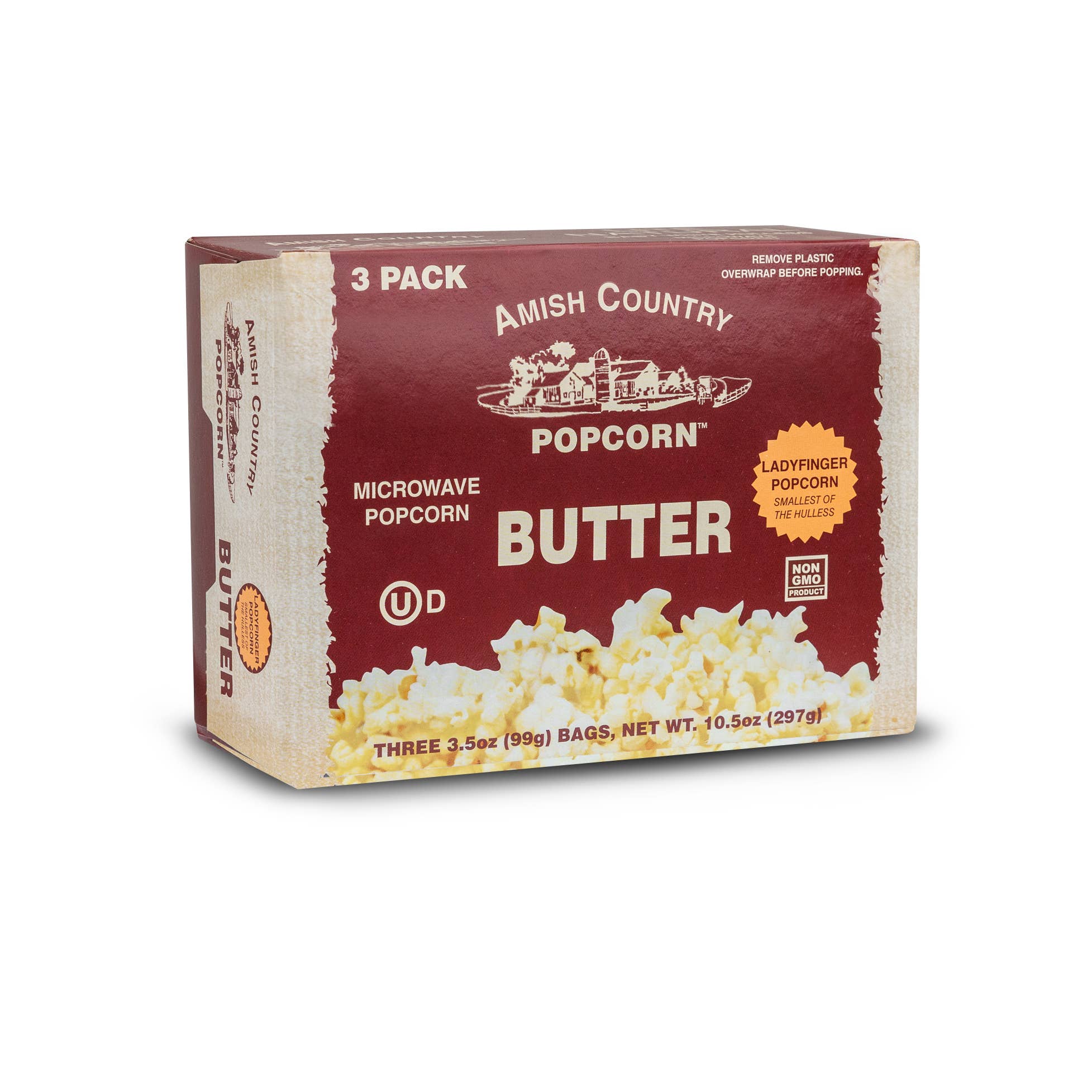 Amish Country Popcorn - Wholesale Popcorn - 3pk Microwave Butter Ladyfinger Popcorn