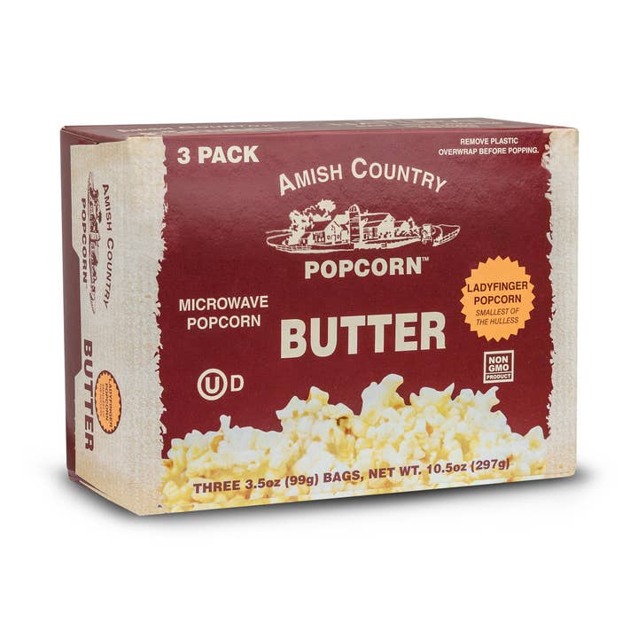 3pk Microwave Butter Ladyfinger Popcorn for wholesale by Amish Country Popcorn