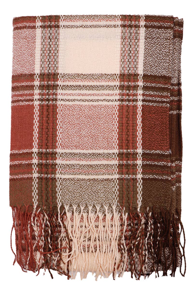 Cap Zone – wholesale Scarf – Women's – Madras Plaid Variegated Blanket Wrap Shawl Oblong Scarf10