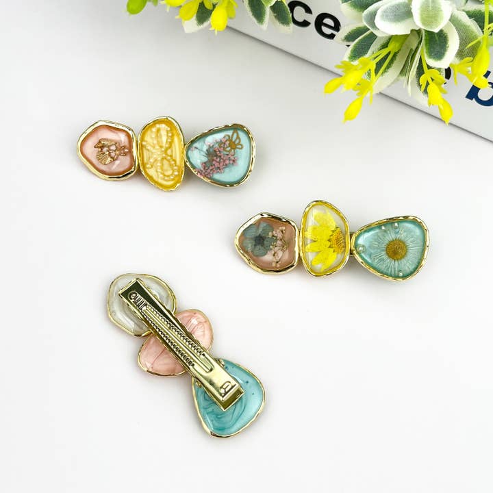 TheDivaSoap - Wholesale Hair Clip - Women's - Retro Flower Gold Edge Duckbill Clip,High Quality Hair Clip1