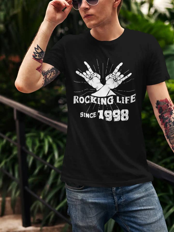Rocking Life Since 1998 Men's T-shirt Black Birthday Gift 00419 for wholesale by ULTRABASIC