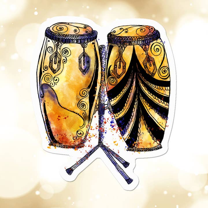 Pegatina de batería de bongo acuarela, etiqueta de instrumento musical para venta al por mayor de Katekreates
