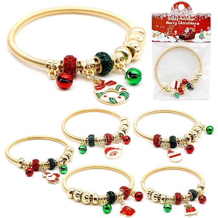 ASSORTED Christmas Ornament Jingle Bell Bangle Bracelet for wholesale on Faire0