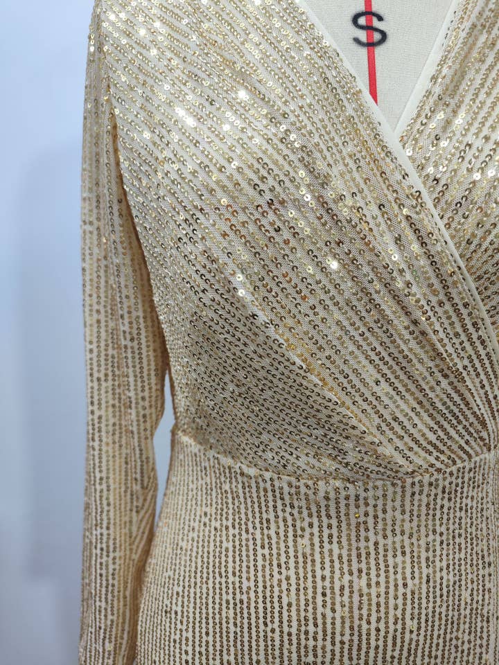 Rosa Clothing - Wholesale Gown - Women's - Sequin slit long sleeve party evening dress5