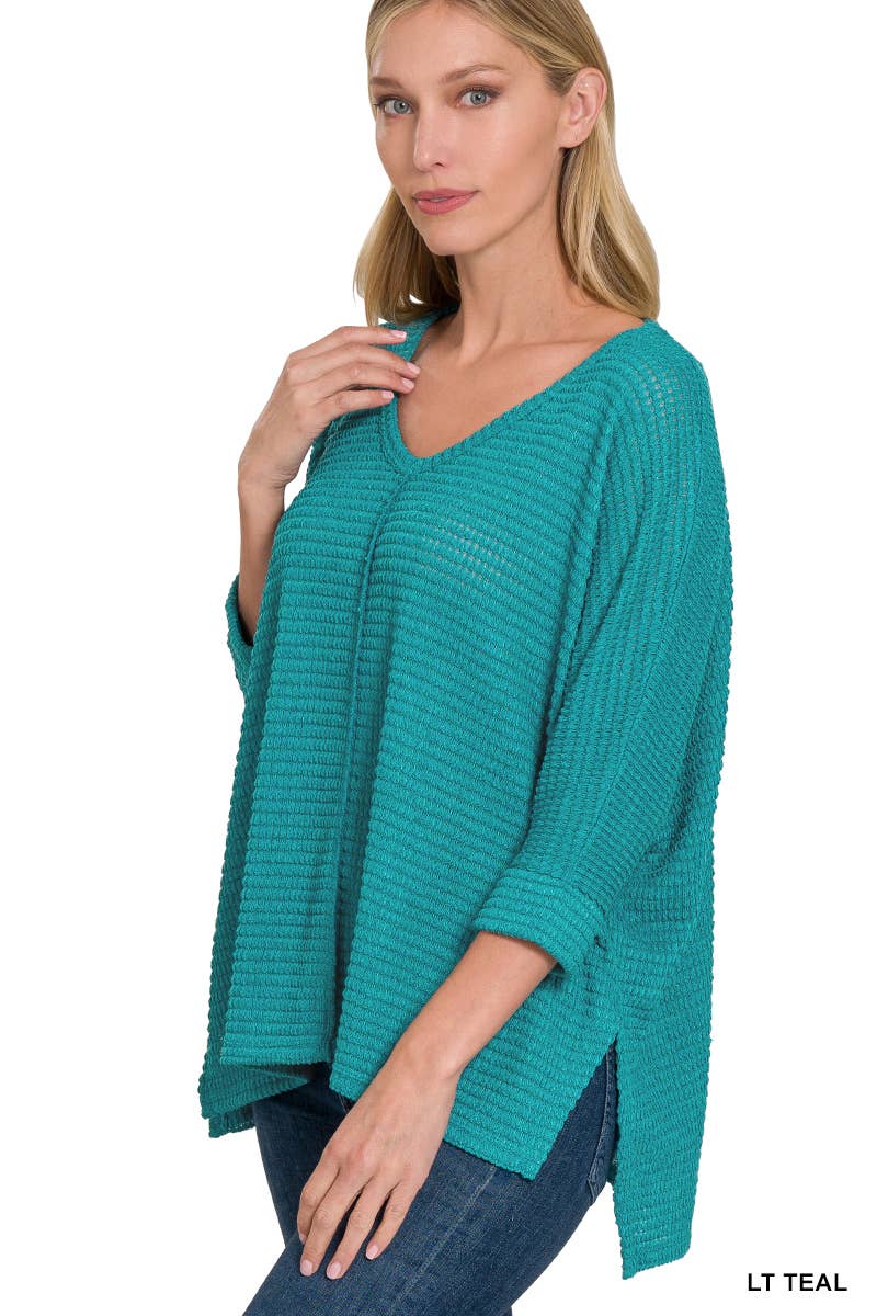 42POPS - Wholesale Knit Sweater - Women's - `.V Neck Hi Low Hem Jacquard Sweater16
