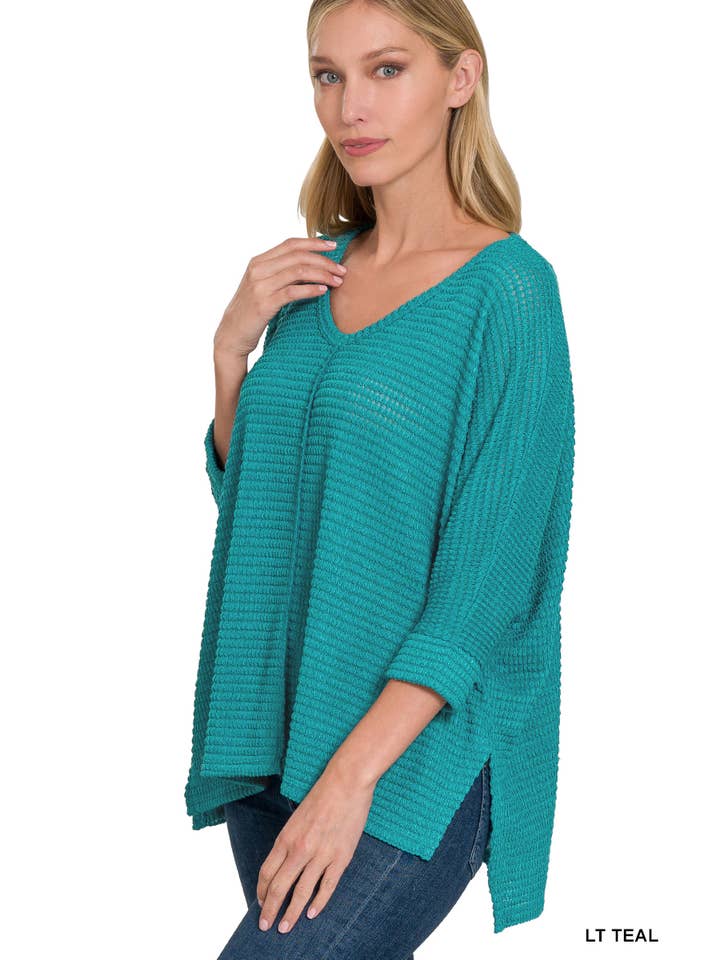 42POPS - Wholesale Knit Sweater - Women's - `.V Neck Hi Low Hem Jacquard Sweater16