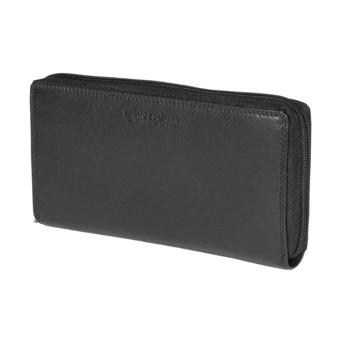 RB12080A | Women's wallet in genuine full-grain leather, with light grain. Color Black. RFID protection. Dimensions: 20 x 10 x 2.5 cm. Packaging: Bottom/lid gift box for wholesale by Kaili mood / RENATO BORZATTA - Italy since 1978 -