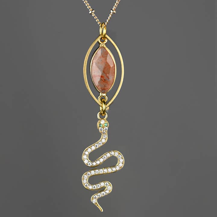 Snake w/ Stones and Semi Precious Marquise Necklace for wholesale by KBD Studio
