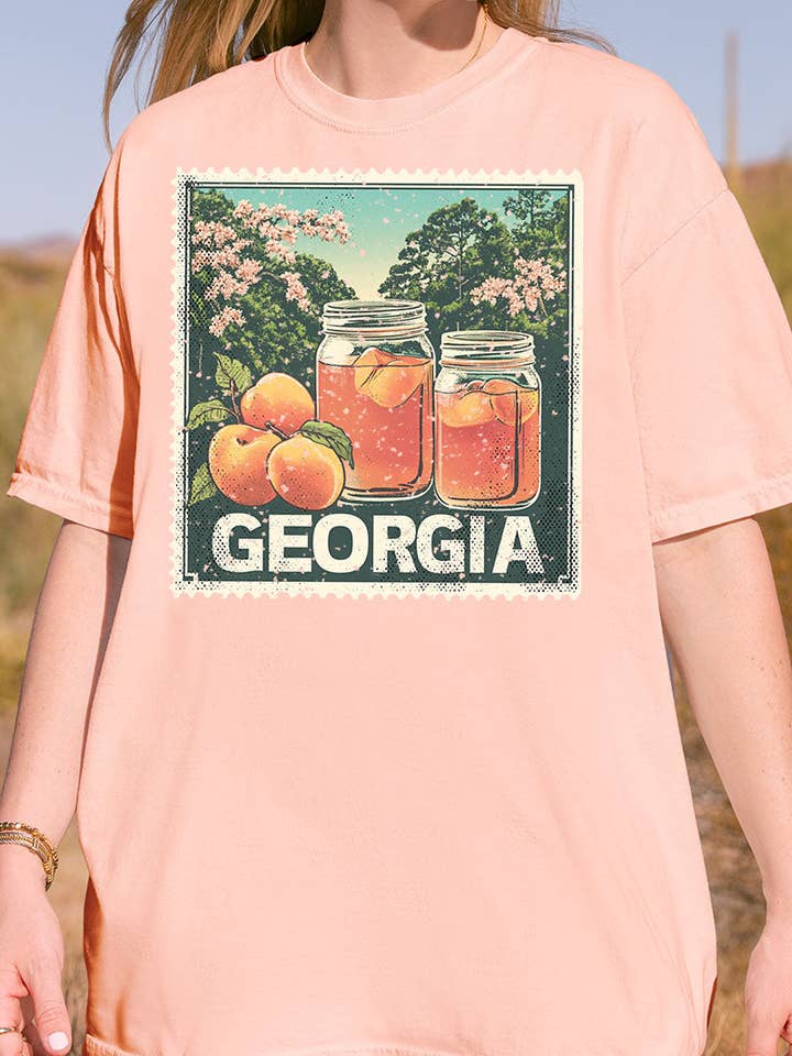 T-shirt en coton filé à l'anneau pour adulte Comfort Colors avec timbre vintage de Géorgie pour la vente par Wholesale Accessory Market