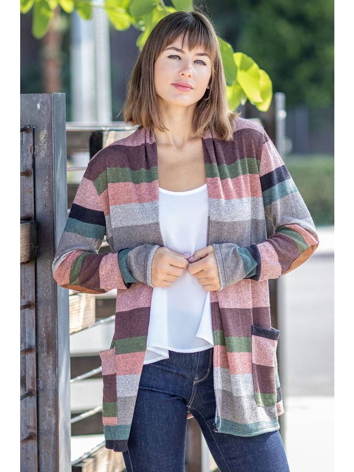 EG fashion - Wholesale Cardigan - Dames - Plus suède elleboogpatch open vest met zakken7