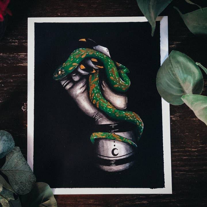 Dark Hand Floral Jade Snake | Art Print for wholesale by Raicodoll