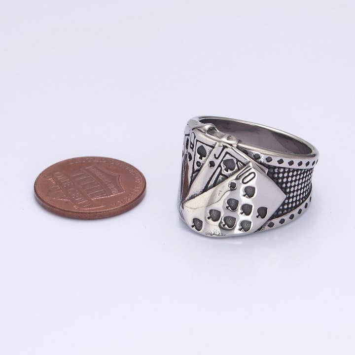 Aim Eternal - Wholesale Signet Ring - Retro Hip Hop Vegas Stainless Steel Poker Games Royal Straight Flush Casino Party Biker Ring for Men O-8412