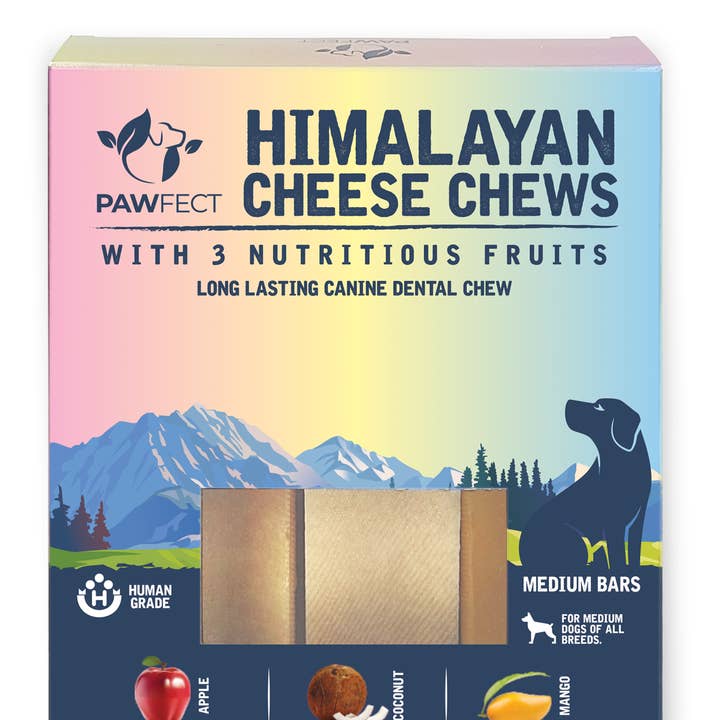 Pawfect Himalaya oste tyggeben til hunde med æble, mango og kokos | Naturlig tandstik | Rig på protein og calcium | Kornfri | Langtidsholdbar | Pakke med 3 for engroshandel hos Pawfect Foods