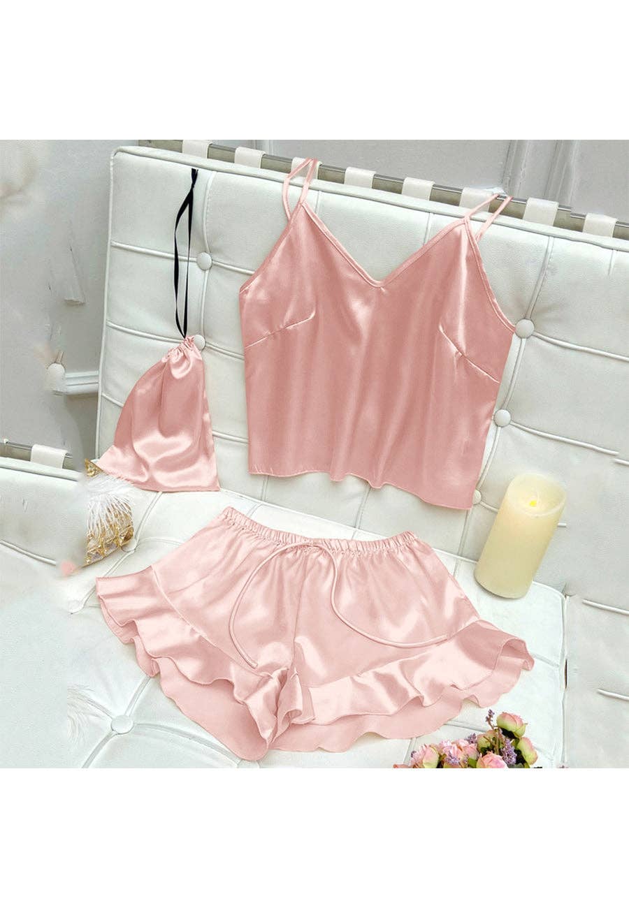 Anna Kaci Wholesale - Wholesale Lounge Set - Women's - Satin Tank and Ruffle Hem Shorts20