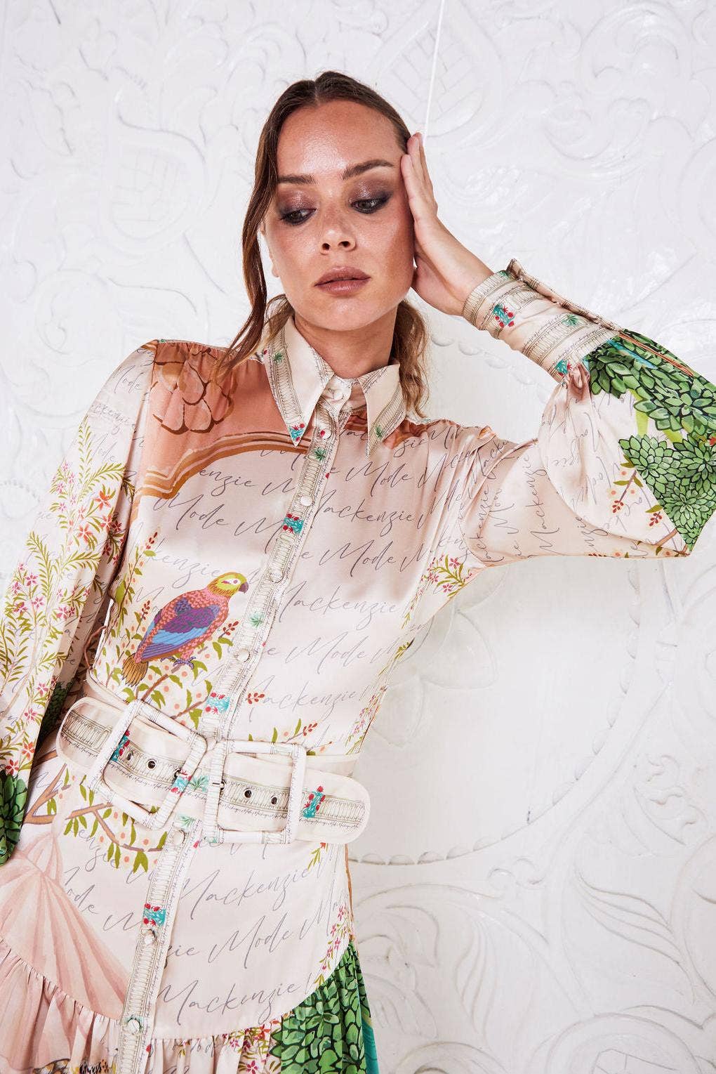 MACKENZIEMODE – Vestido - Mulher por atacado – Vestido longo Empress Silk com estampa Pavão19