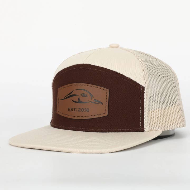 AF Waterfowl Leather Patch 7 Panel Trucker for wholesale by American Flyway Waterfowl