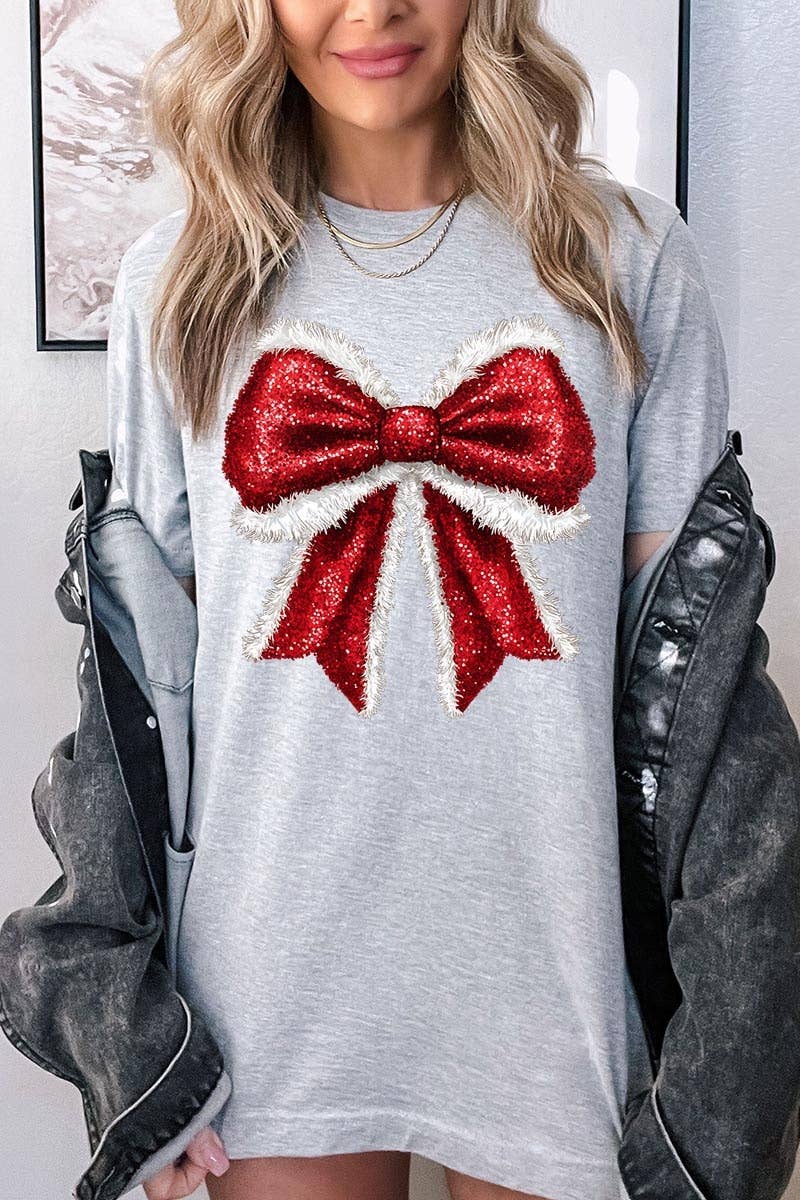COLORBEAR – wholesale T-shirt (graphic) – women's – Christmas Santa Bow Graphic Tee1
