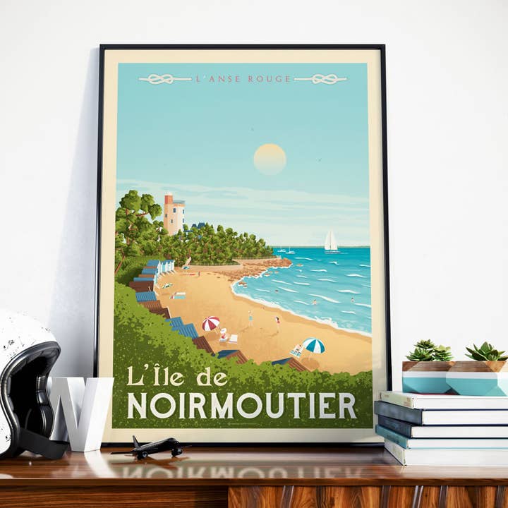 Cartel de viaje - Playa de Noirmoutier - Anse Rouge - Francia para venta al por mayor de Olahoop Travel Posters
