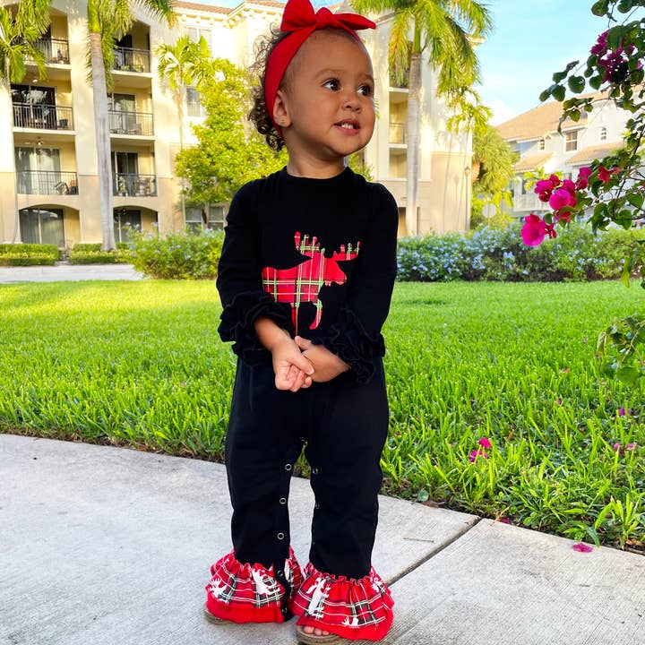 AnnLoren - Wholesale Jumpsuit - Baby - Baby Girls Christmas Romper Plaid Reindeer Jumpsuit1