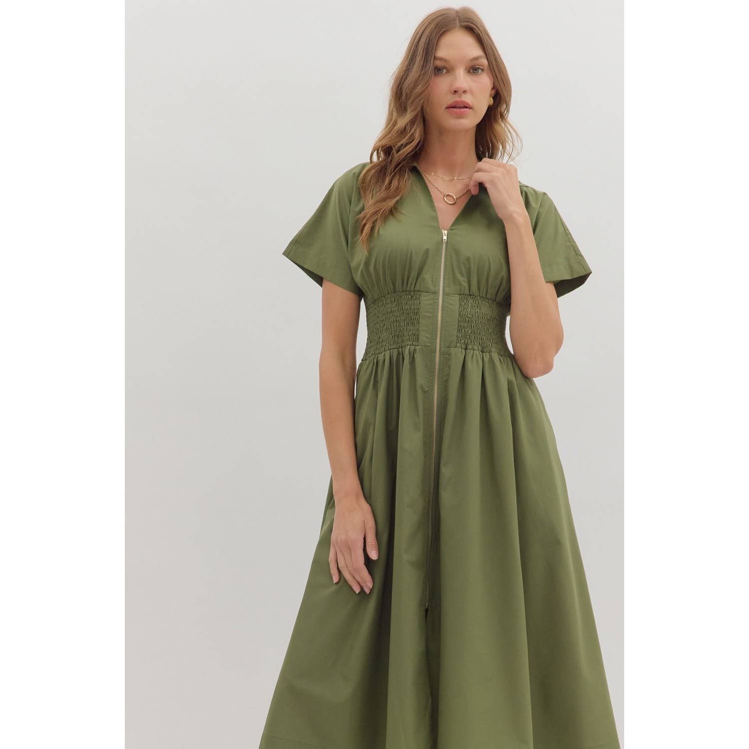 STYLE USA - Wholesale Dress - Women's - Solid short sleeve midi dress 14