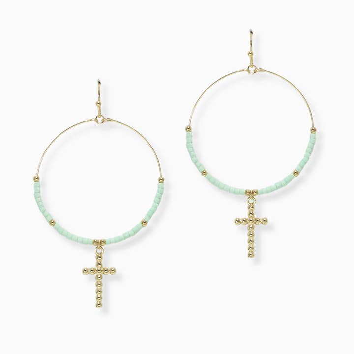SOPHIA WHOLESALE - Wholesale Dangle Earrings - Cross charm seed beaded round dangle earring3