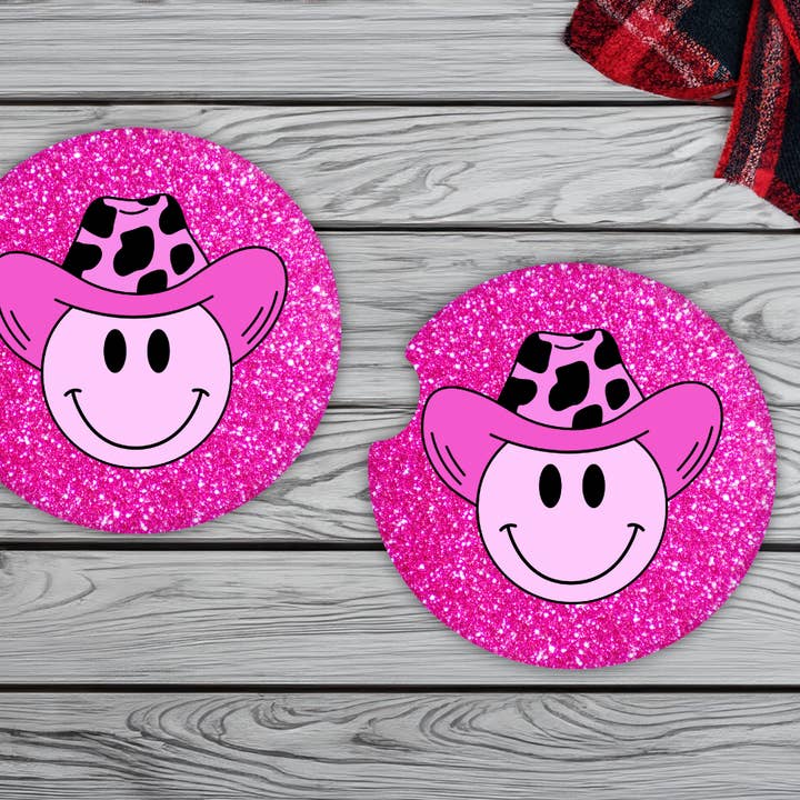 Juego de Posavasos para Coche con Sonriente de Sombrero de Vaquera para venta al por mayor de Wicked Flower Creations