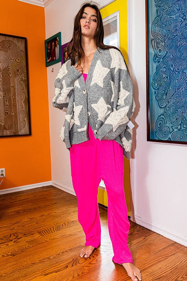 BUCKETLIST INC - Wholesale Cardigan - Women's - IT1670 Oversized Star Pullover Sweater Cardigan27