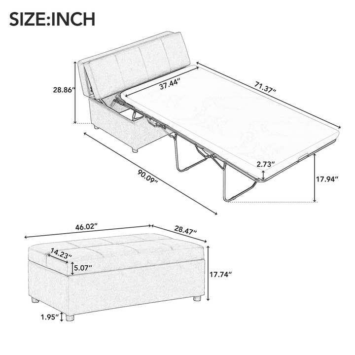 Orange County Decor - Wholesale Ottoman - Twin Size Folding Ottoman Sleeper Bed With Mattress Convertible Guest Bed Brown Brown Foam Pu 1 Seat