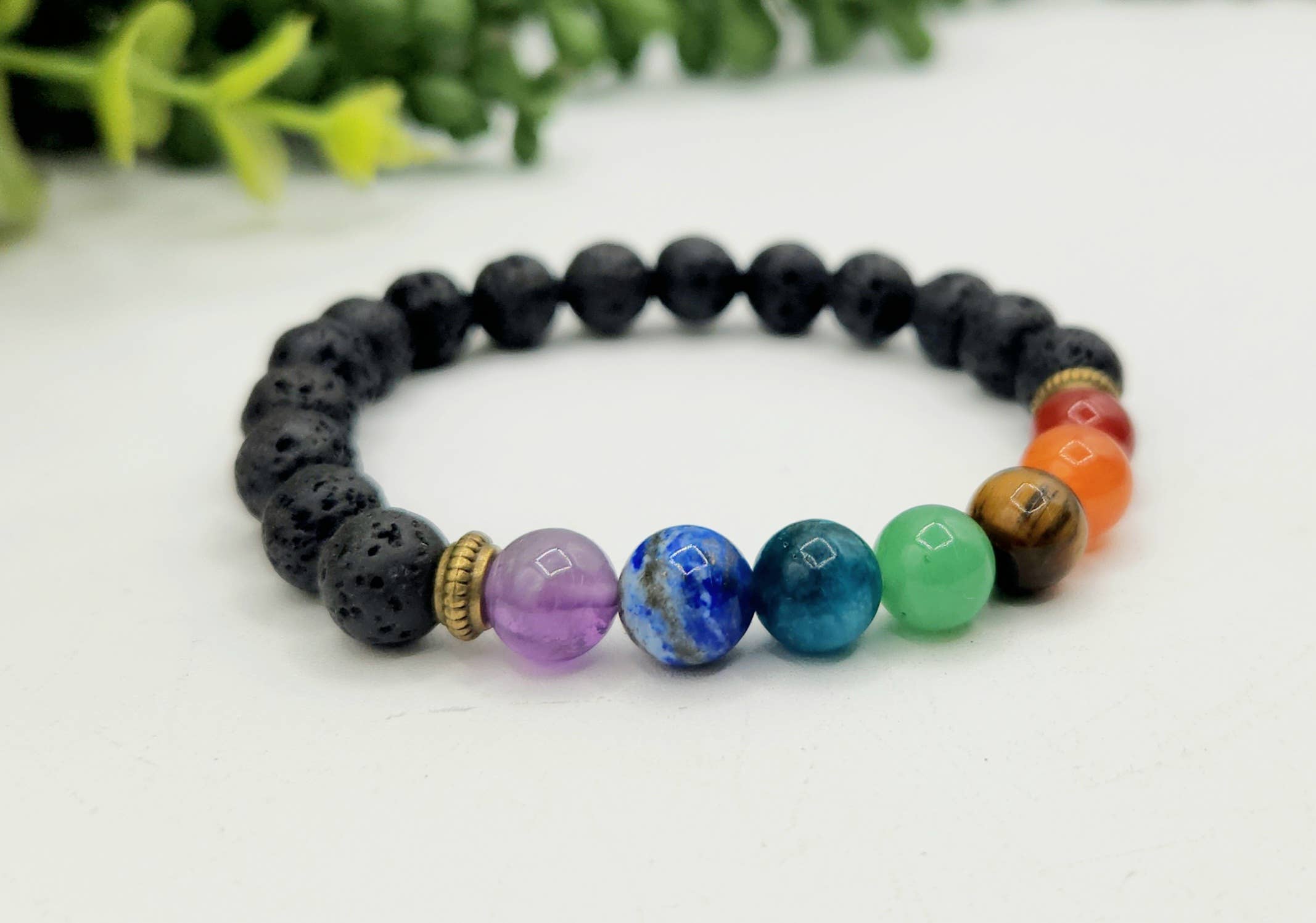 Meraki Gemstones – wholesale Beaded bracelet – CHAKRA - Gemstone with Lava Stretchable Bracelet 8mm3