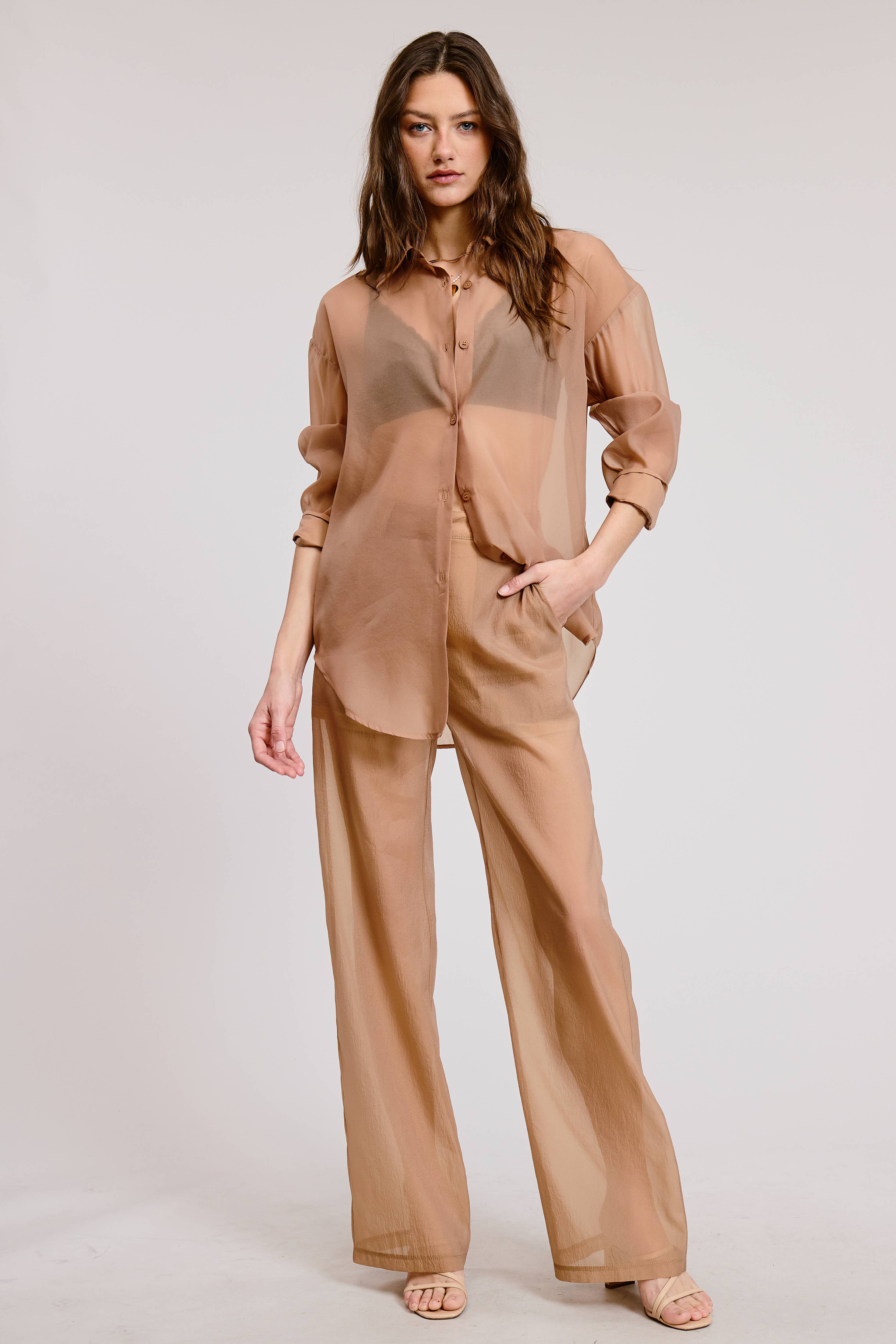 Mimosa - Wholesale Pants - Women's - Straight Leg Sheer Organza Pants with Lined Shorts16