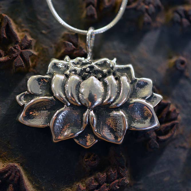 Medium Lotus Necklace in Sterling Silver for wholesale by Hi Octane | SilverBotanica